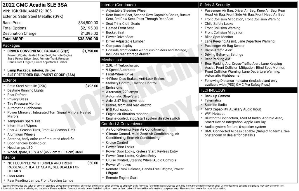2022 GMC Acadia SLE