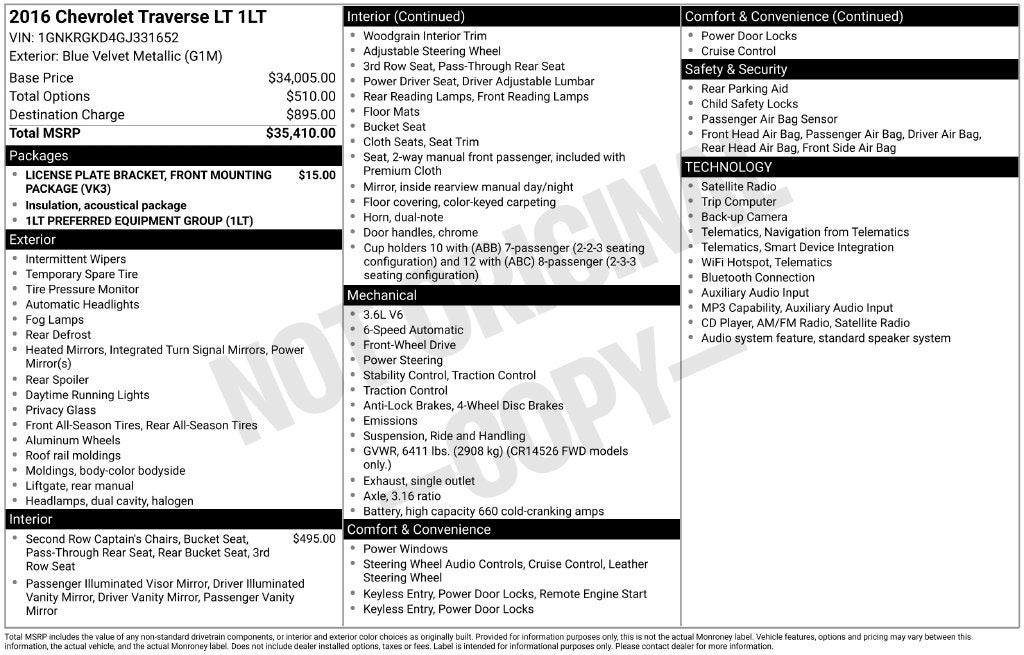 2016 Chevrolet Traverse LT 1LT