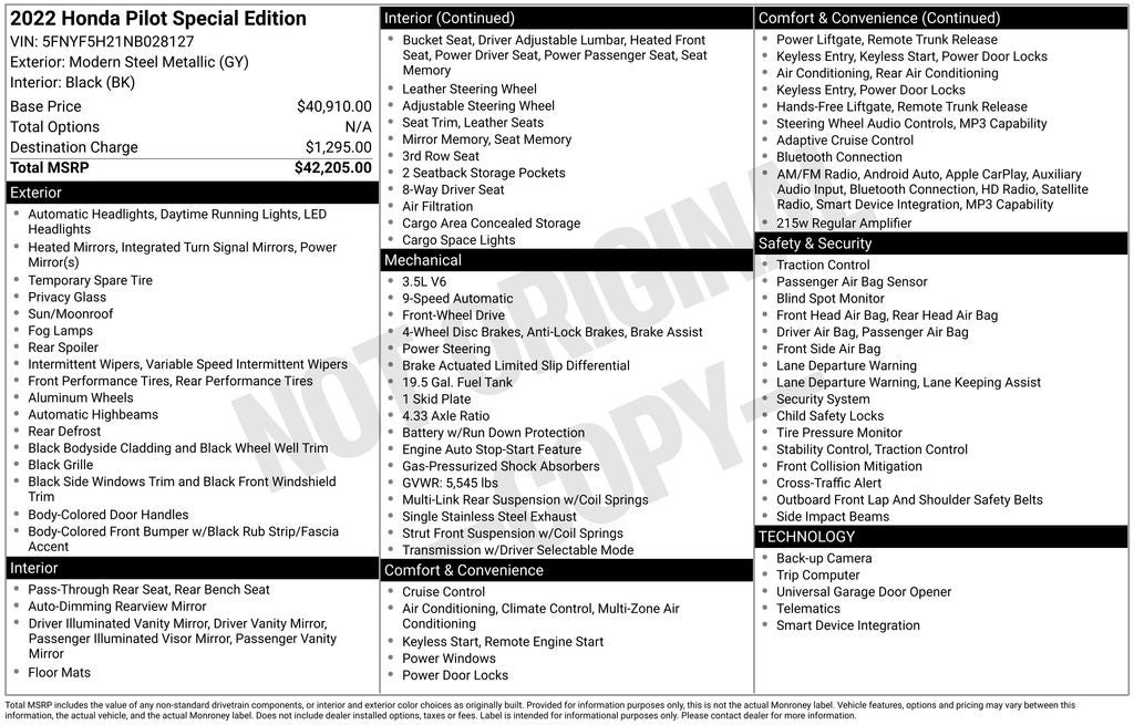 2022 Honda Pilot Special Edition