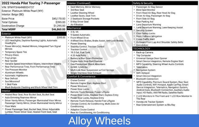 2022 Honda Pilot Touring 7 Passenger