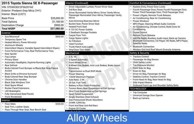 2015 Toyota Sienna SE 8 Passenger