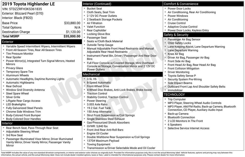 2019 Toyota Highlander LE