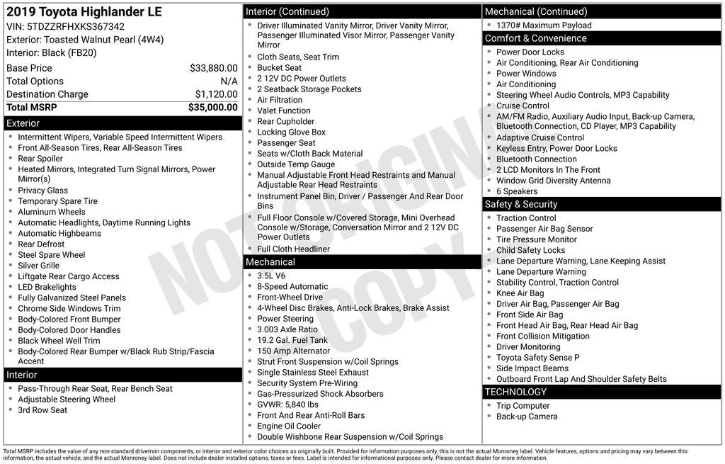 2019 Toyota Highlander LE