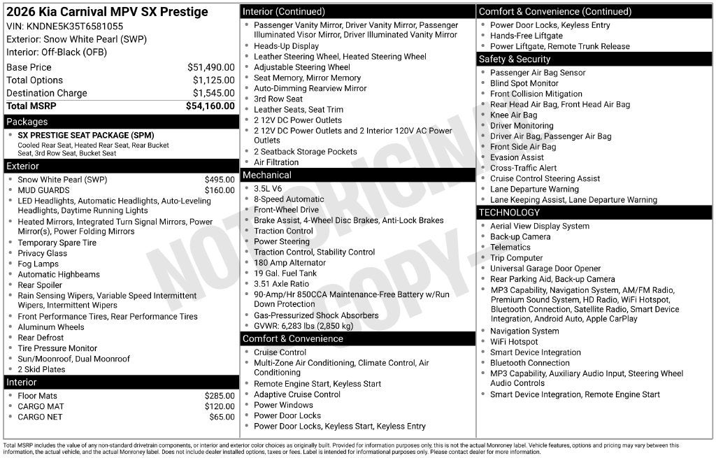 2026 Kia Carnival SX Prestige