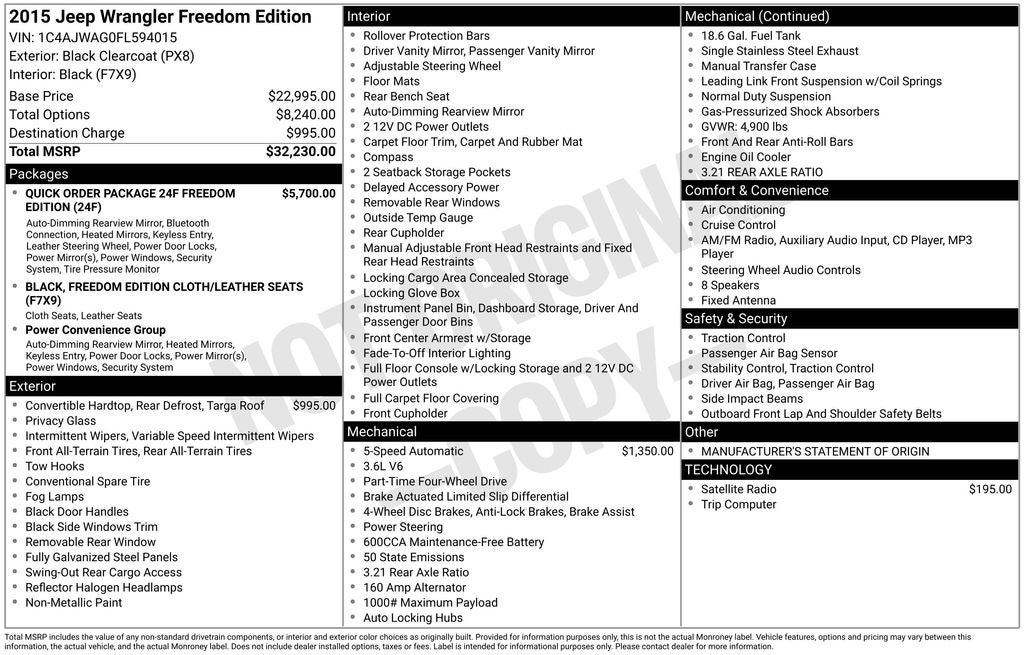 2015 Jeep Wrangler Freedom Edition