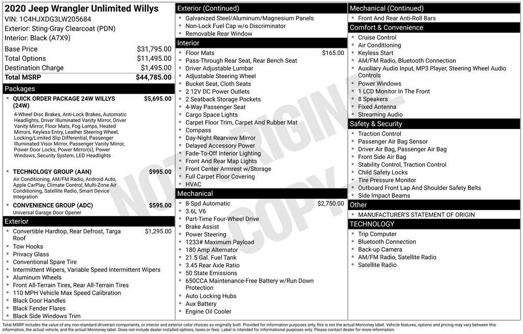 2020 Jeep Wrangler Unlimited Willys